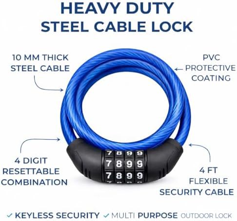 Single blue resettable combination cable lock — photo 3