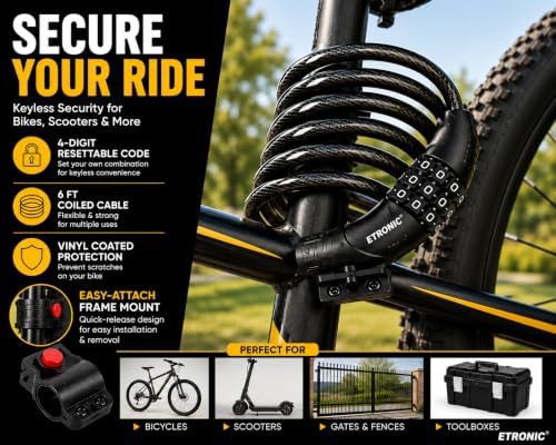 Black six foot combination cable bicycle lock — photo 3