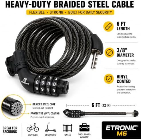 Black six foot combination cable bicycle lock — photo 4