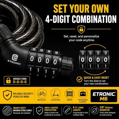 Black six foot combination cable bicycle lock — photo 5