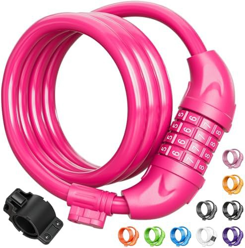 Pink combination coiling cable bike lock