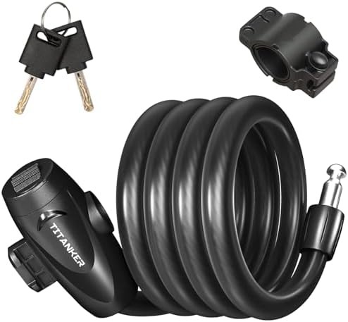 Keyed coiled cable bike lock with bracket
