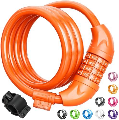 Orange combination cable bike lock with bracket