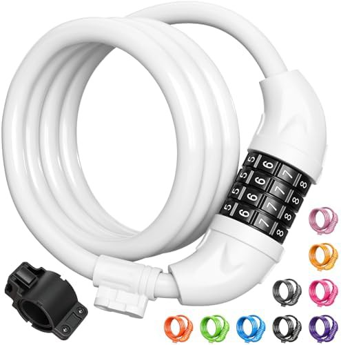 White combination cable bike lock with bracket