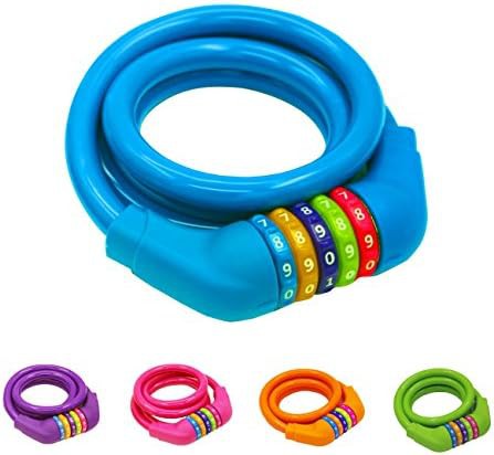 Blue self coiling five digit combination lock