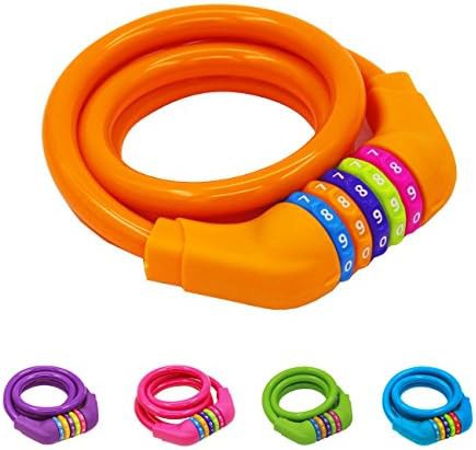 Orange self coiling five digit combination lock