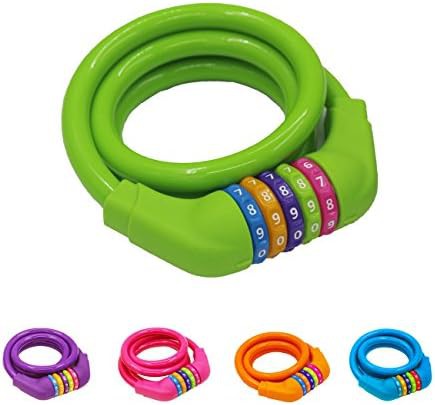 Green self coiling five digit combination lock