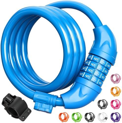 Blue combination cable bike lock with bracket