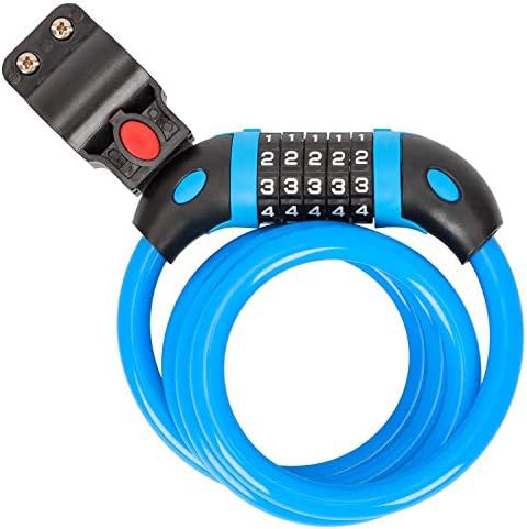 Blue coiling cable lock with combination