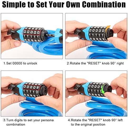 Blue coiling cable lock with combination — photo 4