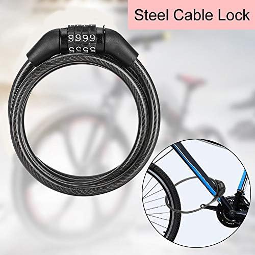 Black steel cable lock with four digit combination — photo 4