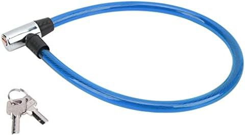 Blue coiled steel security cable with key