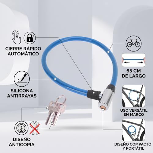 Blue coiled steel security cable with key — photo 4