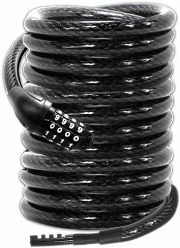 Long coiled weatherproof combination cable lock
