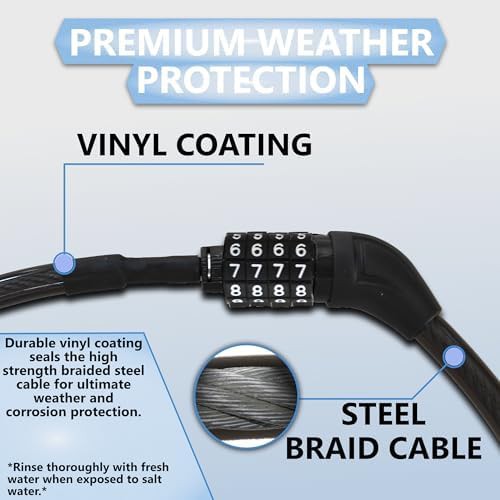 Long coiled weatherproof combination cable lock — photo 3