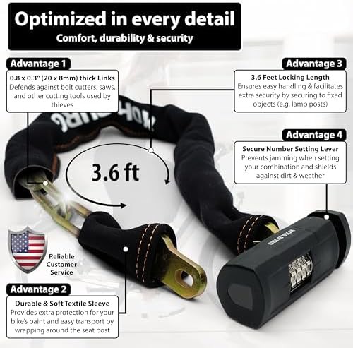 Hardened steel combination chain lock 43 inch — photo 4