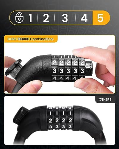 Black waterproof cable lock with five digits — photo 4