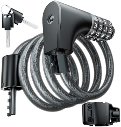 Black combination cable lock with bracket