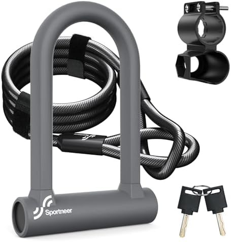 Grey heavy duty u-lock with five foot cable