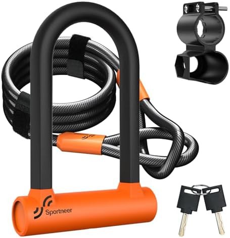 Orange heavy duty u-lock with five foot cable