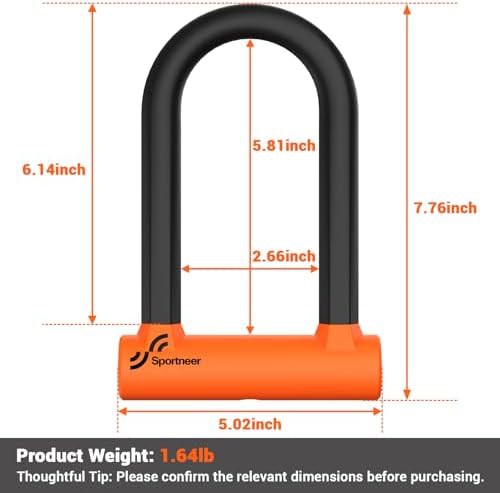 Orange heavy duty u-lock with five foot cable — photo 3