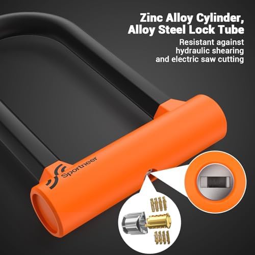 Orange heavy duty u-lock with five foot cable — photo 5