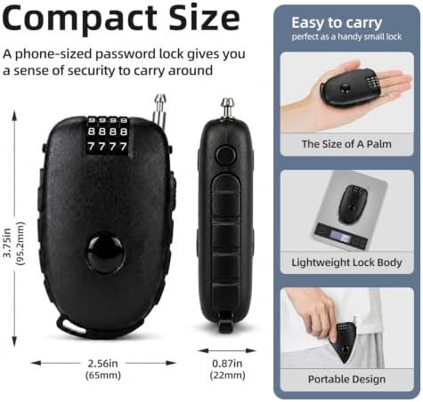 Black retractable combination cable travel lock — photo 4