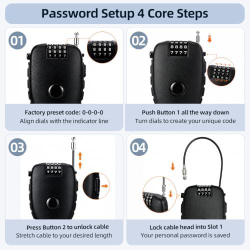 Black retractable combination cable travel lock — photo 5