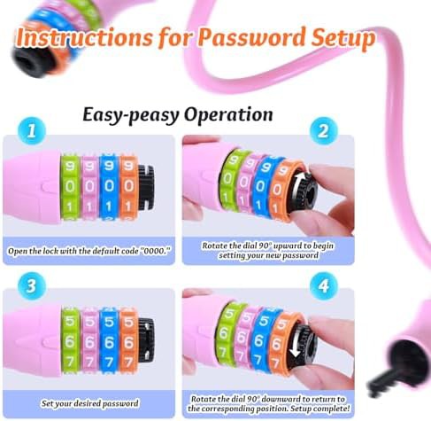 Pink four digit combination cable lock — photo 5