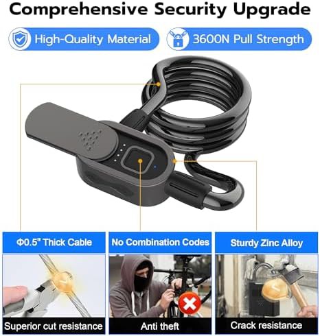 Biometric Smart Cable Lock with Backup Key — photo 4