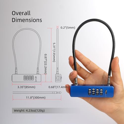 Blue Portable Wire Cable Combination Lock — photo 3