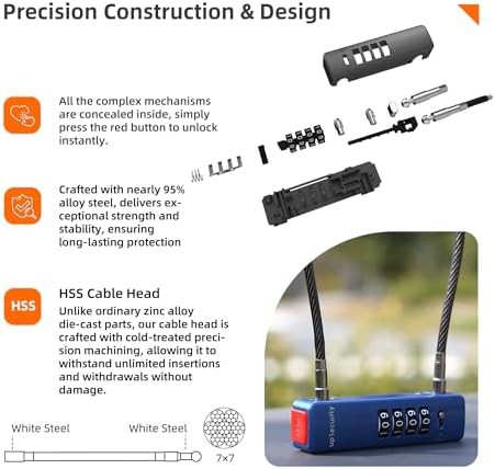 Blue Portable Wire Cable Combination Lock — photo 4