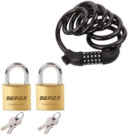 Long cable locks with solid brass padlocks