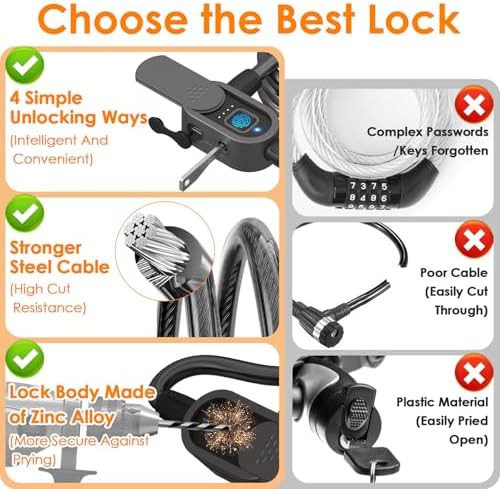 Black Stainless Steel Fingerprint Cable Lock — photo 5