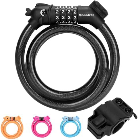 Coiled black cable lock with mounting bracket