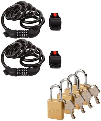 Long cable locks with gold aluminum padlocks