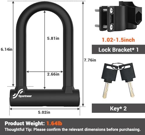 Compact 17mm keyed u-lock with bracket — photo 3