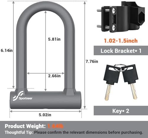 Portable seventeen mm keyed u-lock with bracket — photo 3