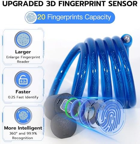 Dark Blue Fingerprint Cable Lock 5 ft — photo 3