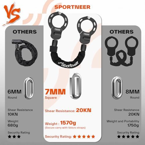 Seven mm square chain scooter lock with keys — photo 5
