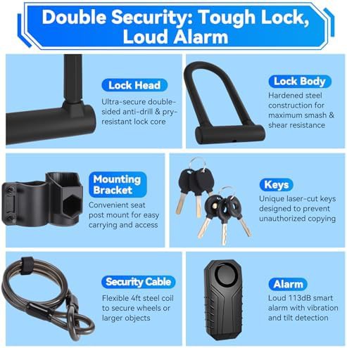 Heavy duty alarm u-lock with security cable — photo 5