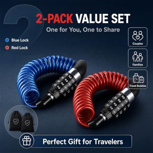 Retractable four digit cable lock two pack — photo 3