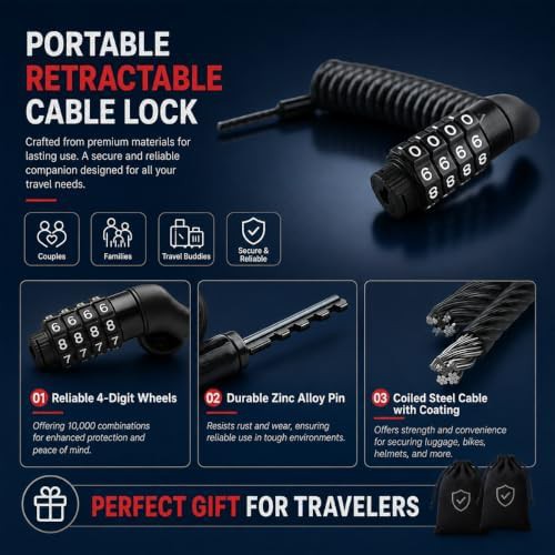 Retractable four digit cable lock two pack — photo 4